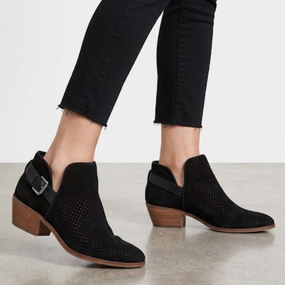 Sam Edelman Paula Perforated Black Suede Cutout Booties size 10